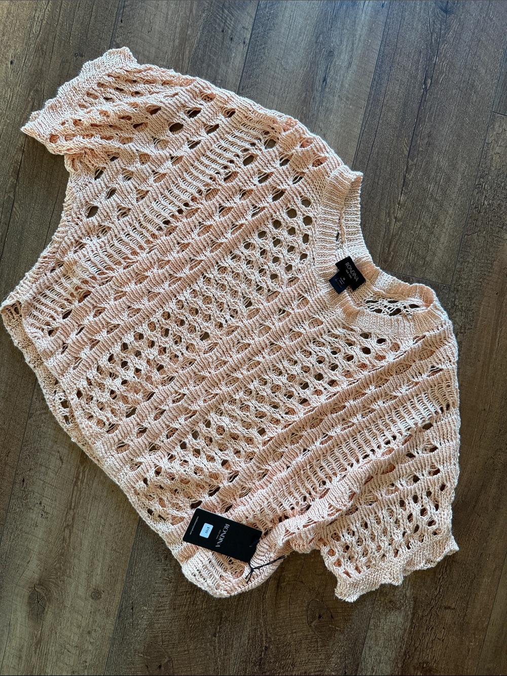 City Chic Peach Open-Knit Short Sleeve Sweater